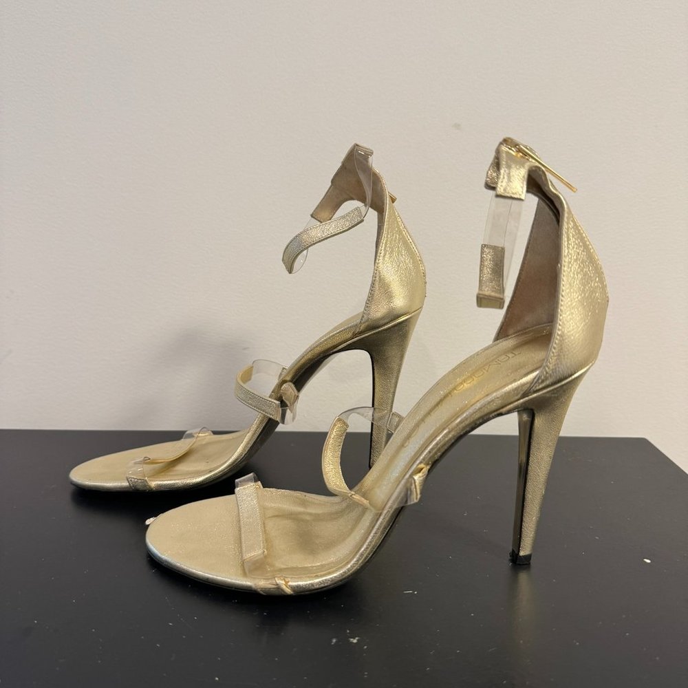 Tamara Mellon Gold Leather Pump Sandals, Size 8.5